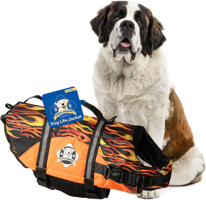 Dog Life Jacket - Swimming Vest for Dogs, Adjustable, Reflective, Comfortable, Multiple Colors, Patterns, Xx-Small to Extra Large Dog Swim Vest with Handle (Red, Large)