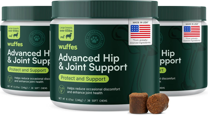 Advanced Dog Hip and Joint Supplement with Glucosamine, Chondroitin, Omega 3, MSM, and Green Lipped Mussel, 60 Pork Flavored Chews for Small and Medium Dog Breeds