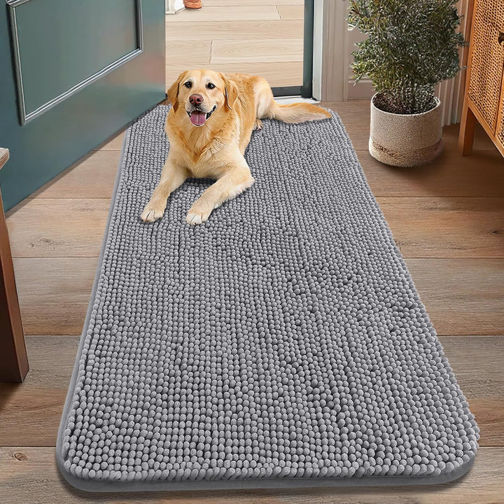 Dog Door Mat for Muddy Paws 30X20, Absorbs Moisture and Dirt Doormat, Non-Slip Washable Quick Dry Chenille Front Door Mat Indoor Entrance, Entryway Carpet for inside Floor, Grey