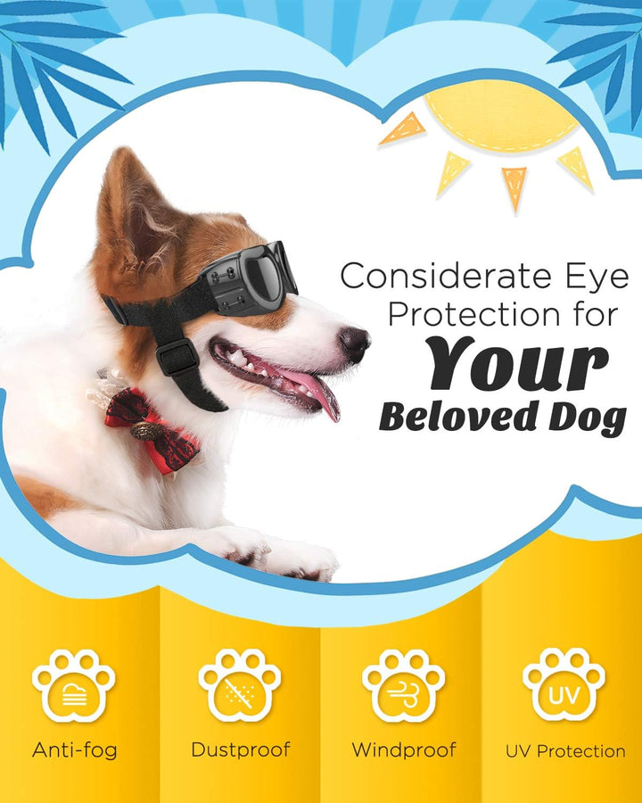 Dog Sunglasses Small Breed Goggles UV Protection,Goggles for Small Dogs Eye Wear Protection with Adjustable Strap Windproof Anti-Fog Sunglasses for S-Mall Doggy Doggie Glasses,Black