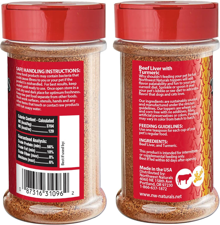 Freeze-Dried Beef Liver with Turmeric - Functional Topper for Dogs and Cats - Healthy, Limited Ingredients, Grain Free - Human Grade Pet Food, All Natural - USA Made - 4.5 Oz