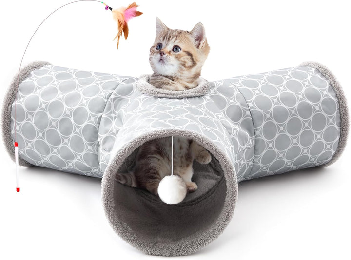 Pet Cat Tunnel Tube Cat Toys 3 Way Collapsible, Tunnels for Indoor Cats，Kitty Bored Peek Hole Toy Ball Cat, Puppy, Kitty, Kitten, Rabbit