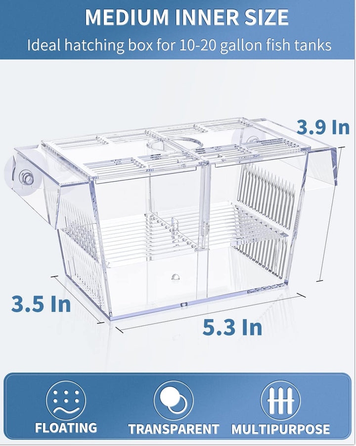 Aquarium Fish Breeding Box Acrylic Hatchery Incubator Tank with Suction Cups Medium Isolation Box for Baby Fish Shrimp Betta and Guppy