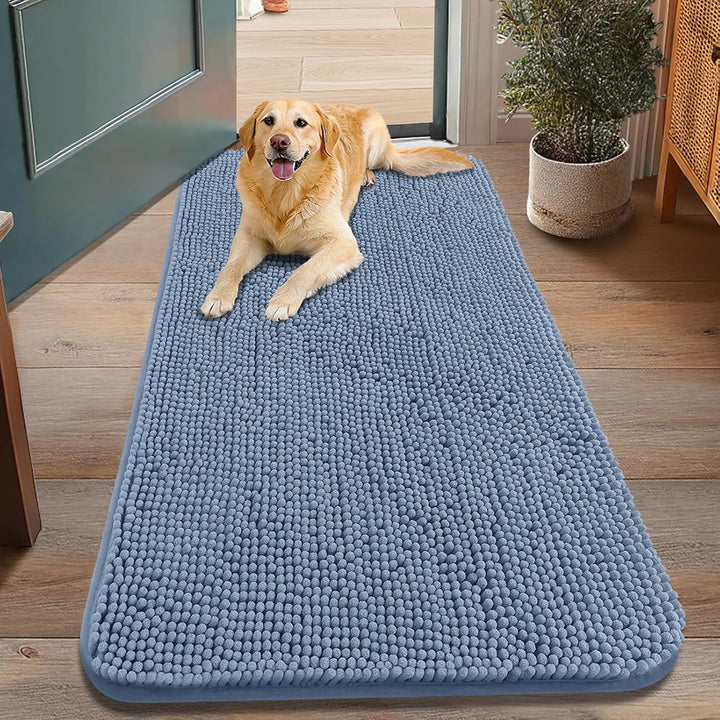 Dog Door Mat for Muddy Paws 30X20, Absorbs Moisture and Dirt Doormat, Non-Slip Washable Quick Dry Chenille Front Door Mat Indoor Entrance, Entryway Carpet for inside Floor, Grey