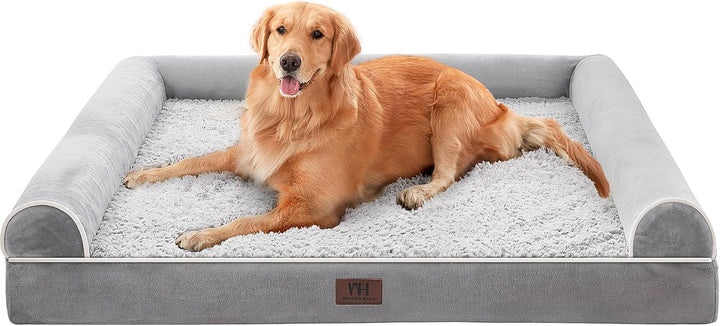 Dog Beds Large Sized Dog, Orthopedic Large Pet Bed with Waterproof Lining, Removable Washable Cover and Nonskid Bottom, Medium Couch, Grey