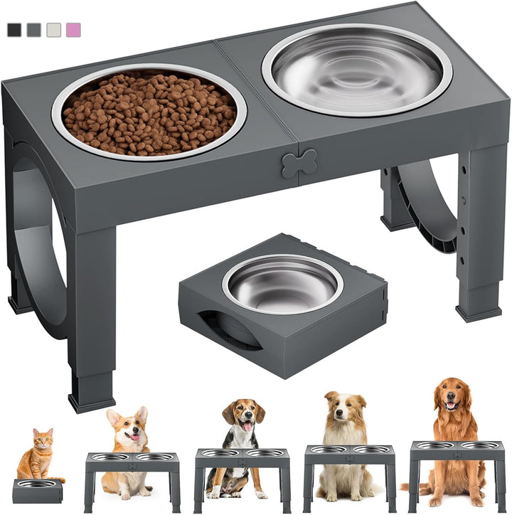 Elevated Dog Bowls Large Breed Raised Dogs Bowl Stand Large/Medium Sized Dog 1L Food Water Bowl Stands 5 Heights Adjustable 9/11/12/14In Black Pet Feeder Dish Station