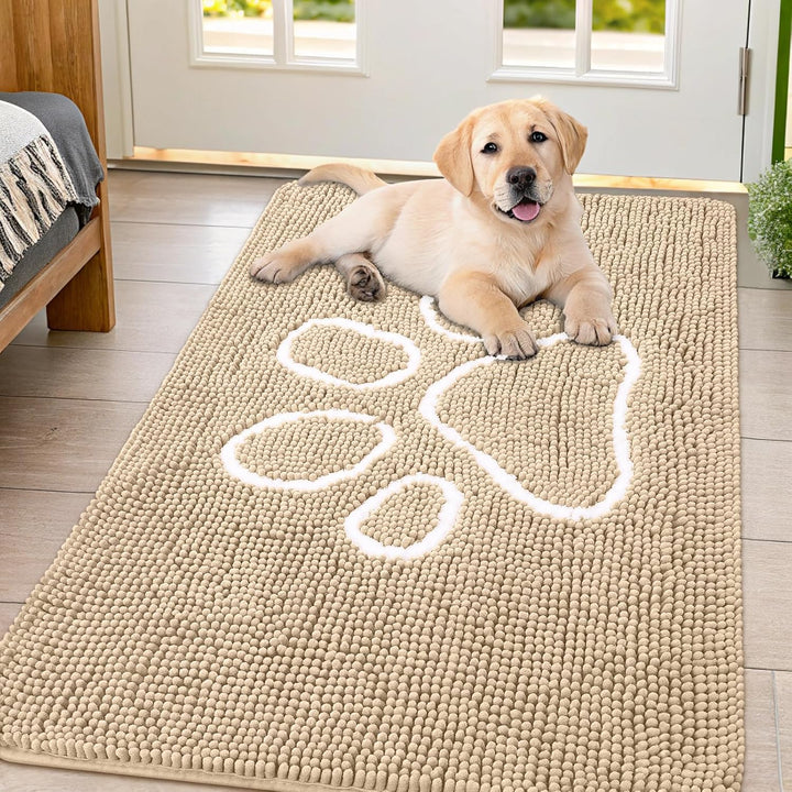 Dog Door Mat for Muddy Paws, Absorbent Dirt Trapper Non Slip Quick Dry Washable Chenille Mat for Mud Dogs, Entry Rug for Indoor and Outdoor (30X20 Inches, Grey)