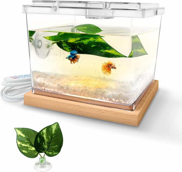 Mini Betta Fish Tank, Small Fish Bowl for Temporary Space, 0.2 Gallon Stackable Cube Tank with Betta Leaf and Gravels for Small Fish, Insect, Shrimp, Crab, Spider.(Pack-1)