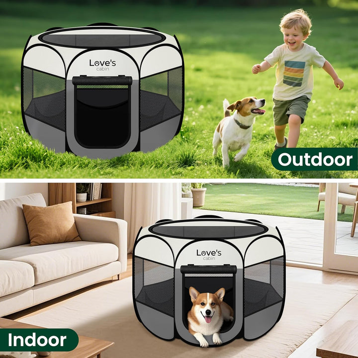 Pet Puppy Dog Playpen, Small Dog Tent Crates Cage Indoor/Outdoor, Portable Playpen for Cat, Foldable Pop up Dog Kennel Playpen with Carring Case, Removable Zipper Top, Grey