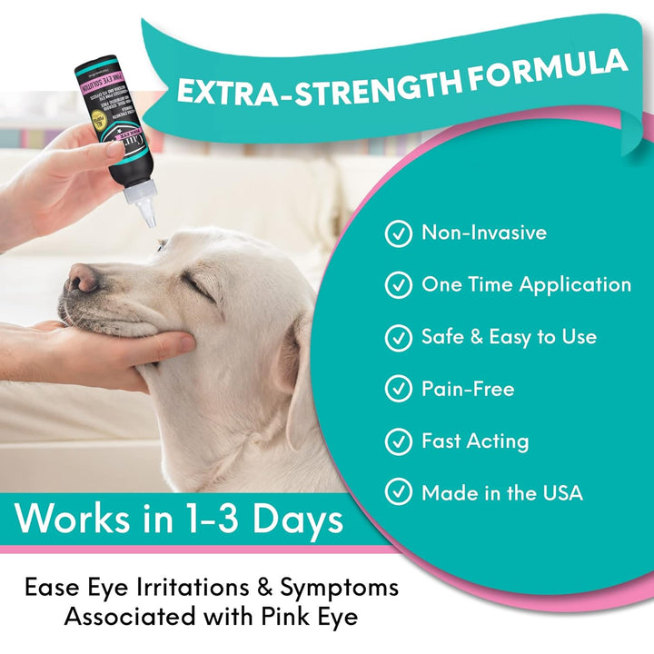 Pink Eye Solution (3 Oz), Dog Eye Drops, Conjunctivitis Eye Drops for Dogs, Cats, Livestock and Horses, Dog Eye Wash with Purified Anolyte, Safe and Soothing Dog Eye Drops for Infection