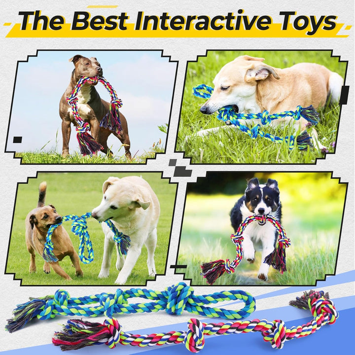 Heavy Duty Dog Rope Toys for Aggressive Chewers, Tough Tug of War Dog Toys for Large, Medium & Small Dogs – 5 Pack Including 2 Ropes & 3 Supplies