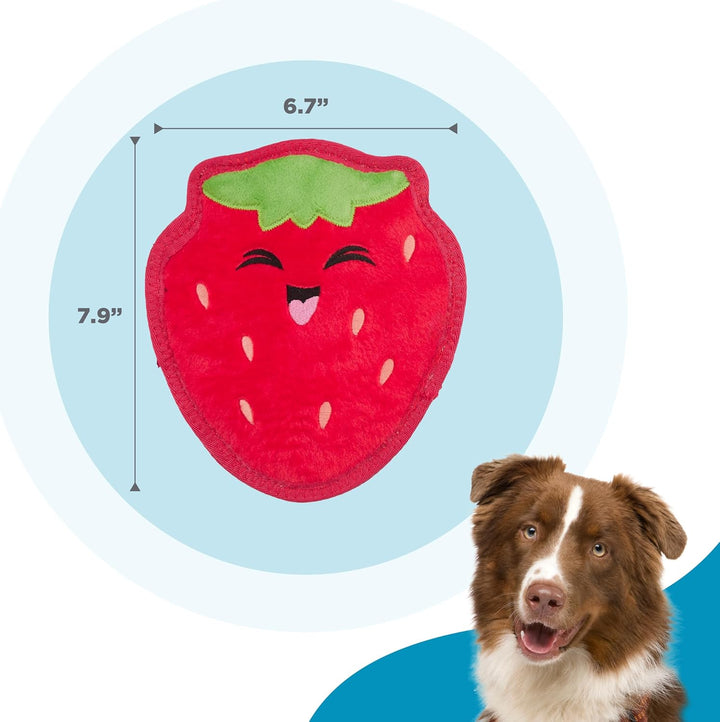 Tough Skinz Durable Squeaky Dog Toy with Two Tough Layers, Strawberry, Red, Medium