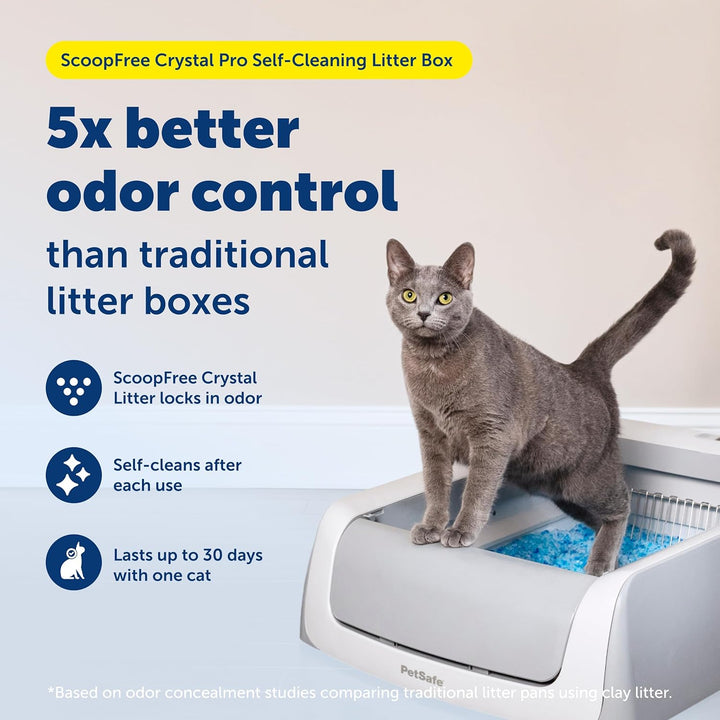 Scoopfree Crystal Pro Self-Cleaning Automatic Litter Box - Uncovered Motion-Sensing Cat Box with Integrated Health Counter - Includes 1 Disposable Crystal Litter Tray