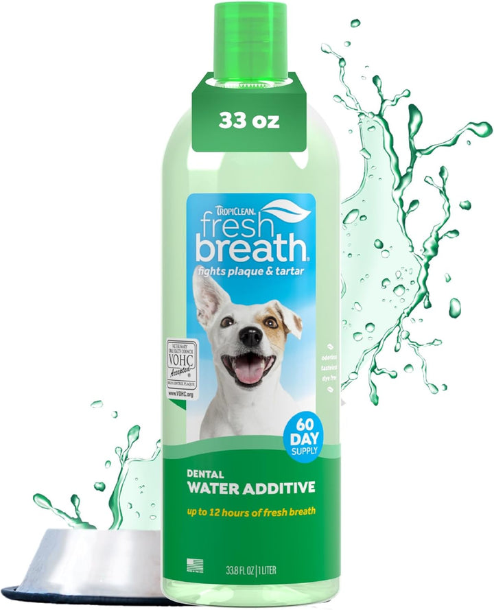 Fresh Breath Water Additive for Dogs, Dog Breath Freshener and Teeth Cleaning Solution, No Toothpaste or Toothbrush Required, 33.8Oz.