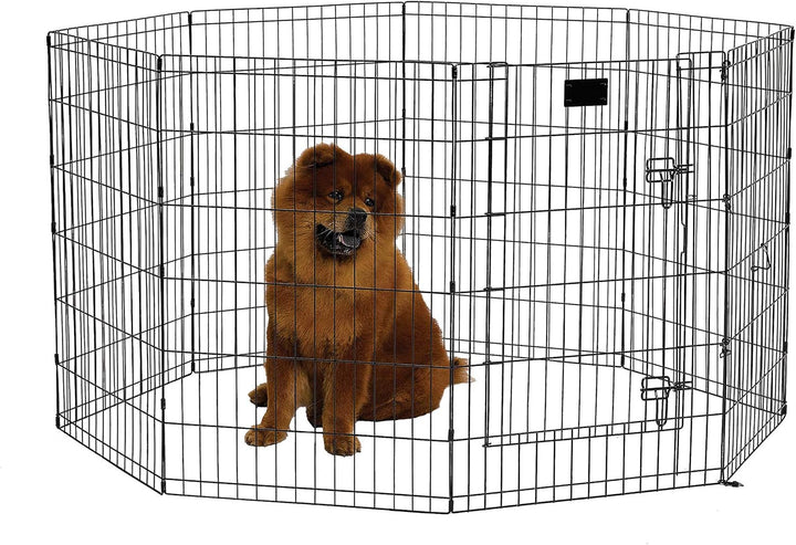 Folding Metal Puppy/Dog Exercise Pen, Indoor/Outdoor Playpen with Secure Door, Provides 16 Sq Feet of Play Space, 24-Inches Tall, Black E-Coated