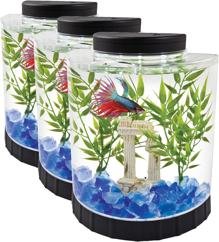 1 Gallon Half Moon Small Fish Tank W/ Movable LED Light, for Betta & Gold Fish, Aquarium