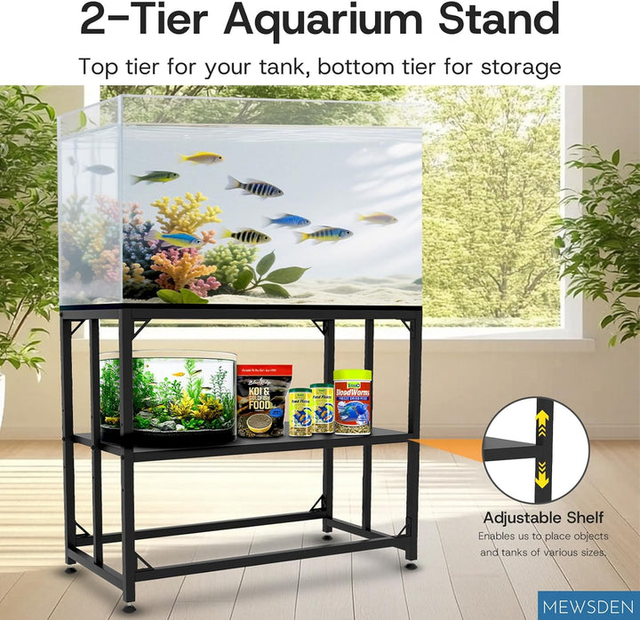 Fish Tank Stand, 40 Gallon Heavy Duty Metal Aquarium Stands, Reptile Tank, Turtle Tank, Breeder Tank Stand, Fish Tank and Stand Combo Set (Black, 36.5"X18.5"X29.5")