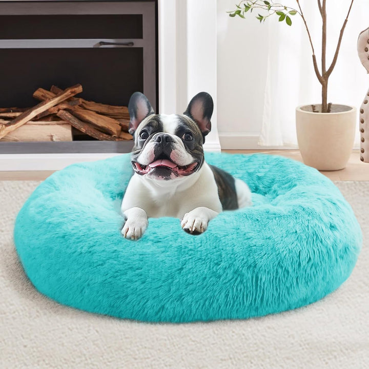Small Dog & Cat Beds for Indoor Cats, Donut Cuddler Warming Soft Dog Beds with Anti-Slip Bottom, round Calming Fluffy Plush Faux Fur Cushion Bed for Small Medium Dogs (20", Smoke Grey)