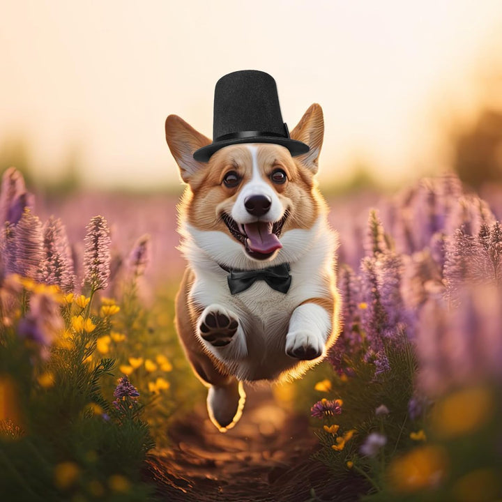 Pet Formal Accessories Set 2 Pcs Dog Costume Top Hat with Formal Pet Tuxedo Bowtie/Necktie Birthday Party Halloween Gradation Christmas Dog Cat Costumes Accessories Black One Size