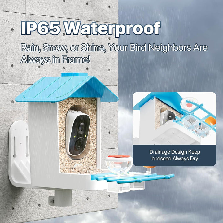 Smart Bird Feeder with Camera - Solar Powered Birdfeeder Cam 2K HD AI Smart Identify Bird Species, Instant Arrival Alerts，Auto Record Birdvideo, Two-Way Audio, Gift for Birds Lover