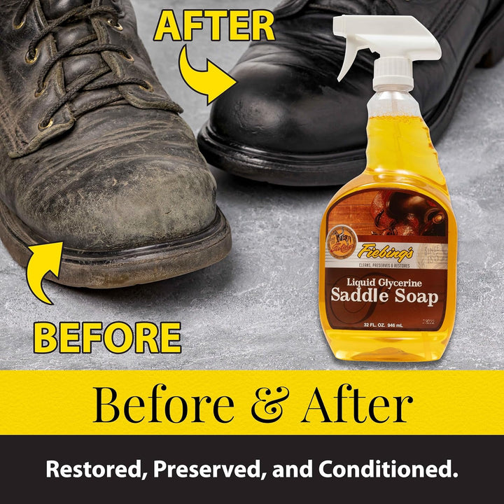 Liquid Glycerine Saddle Soap for Leather (32 Oz) - Smooth Leather Cleaner & Conditioner to Soften, Protect & Restore Leathercraft - for Car Seat, Couch, Shoe, Purse, Boot, Bag, & Saddles