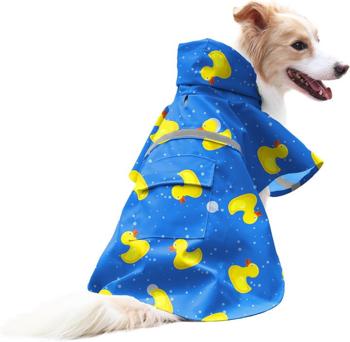 Large Dog Raincoat Adjustable Pet Water Proof Clothes Lightweight Rain Jacket Poncho Hoodies with Strip Reflective (XL, Yellow)