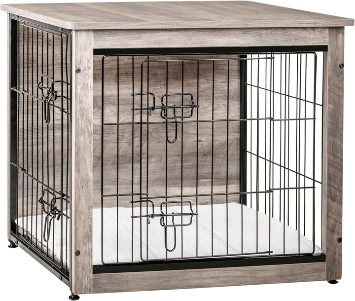 Dog Crate Furniture with Cushion, Wooden Kennel Table with Double Doors, Indoor Dog House, Small/Medium/Large/Extra Large Size, 27.2" L, Rustic Brown
