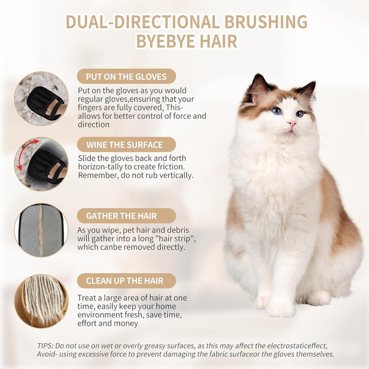 2 PCS Pet Hair Removal Glove for Cats & Dogs, Newly Pro Five-Finger Electrostatic Pet Hair Remover Gloves, Magic Brush Pet Hair Removal Tool (Black, L)