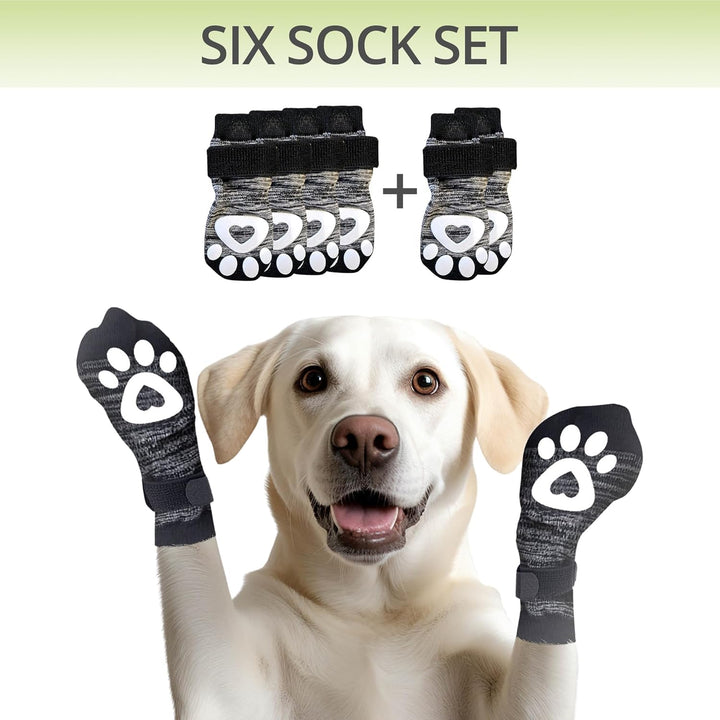 Anti Slip Dog Socks for Hardwood Floors, 6 Pack | Dog Socks to Prevent Licking Paws and Add Traction | Paw Protection for Senior Dogs | Dog Booties Alternative - XL