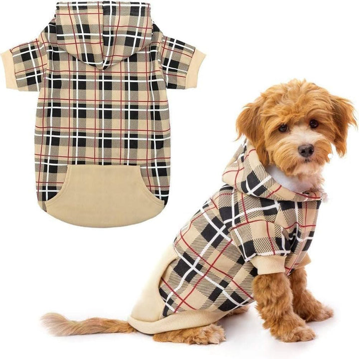 Plaid Dog Hoodie - British Style Warm Dog Sweater Shirt with Leash Hole,Pitbull Clothes Outfits,Winter Coat Apparel for All Breeds Puppy Girl Boy-Cat Apparel