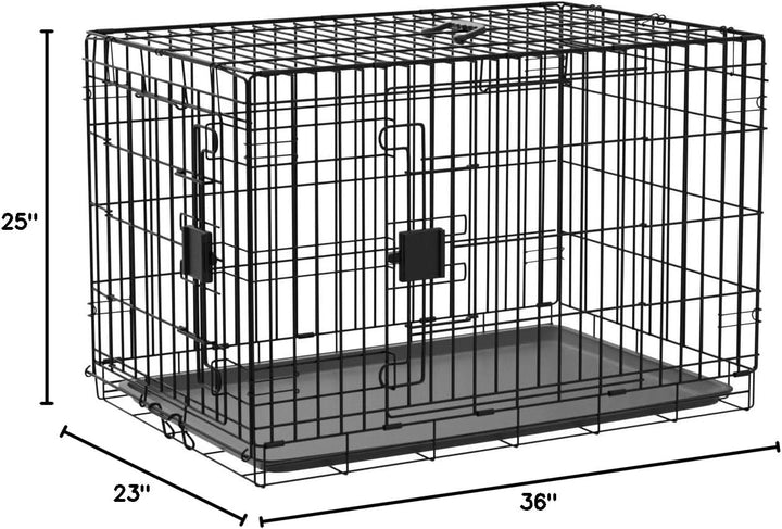Durable, Foldable Metal Wire Dog Crate with Tray, Double Door, 36 X 23 X 25 In, Black