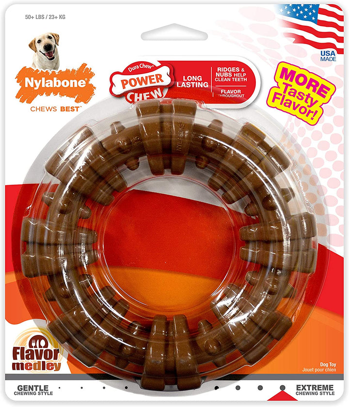 Textured Ring Power Chew Toy for Large Dogs, Durable Dog Toys for Aggressive Chewers, Strong Dog Chew Bones to Keep Them Busy, Flavor Medley, X-Large - 50+ Lbs, 1 Count