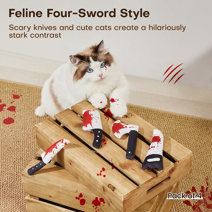 4Pcs Cat Toys, Horror Knife-Shaped Kitten Catnip Crinkly Sound Toys, Indoor Exercise for All Cat Breeds 6.5 Inches