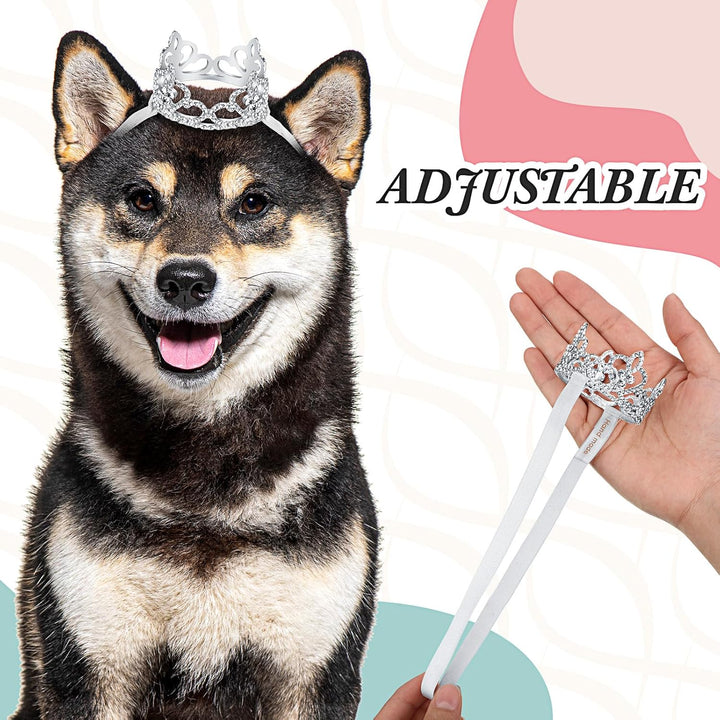 2 Pcs Dog Crown Headband Dog Tutu Dress Set Crystal Rhinestone Tiara Crown Tutu Skirt Pet Dress Costume for Puppy Birthday Party Wedding Photo Prop Costume(X-Large,Rose Red, White)