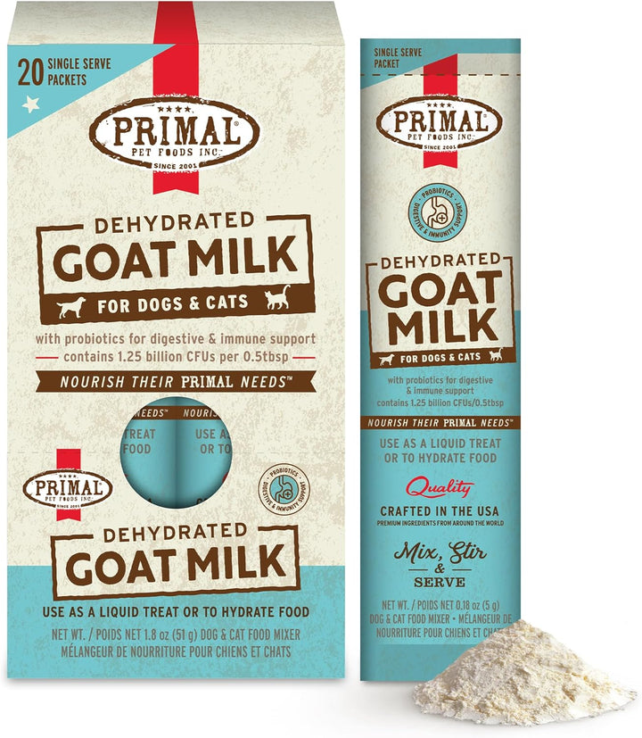 Primal Goat Milk Powder for Dogs and Cats, Shelf Stable Food Topper with Probiotics for Digestion, Hydration, and Immune Support, Original Recipe 5.2Oz Pouch (Pack of 2)