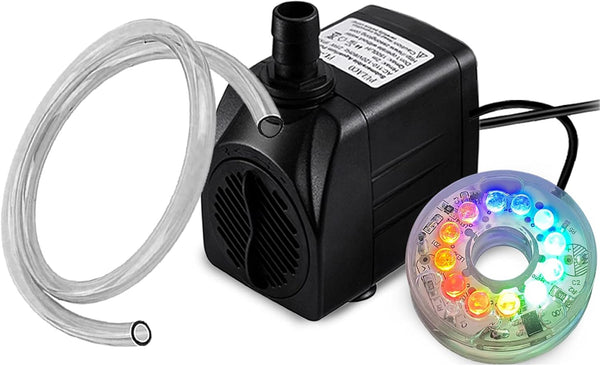 10Watt 160GPH Submersible Fountain Pump with Automatic Color Changing LED Light and Flow Regulator for Water Feature, Outdoor Pond, Aquarium Fish Tanks