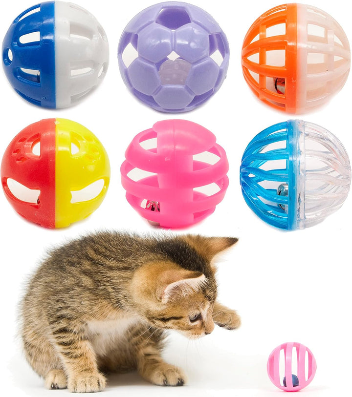 12PCS Value Pack Plastic Ball Cat Toys Lattice Balls with Bell Jingle Kitten Toy,Gift Box 1.5" 6 Styles