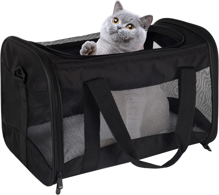 Cat Carrying Case Pet Dog Carrier Soft-Sided Cat Bag Airline Approved, Pet Travel Carrier up to 15 Lbs, Collapsible Cats Carrier Dog Carrier for Medium Small Cats Dogs(17X11X11 Green)