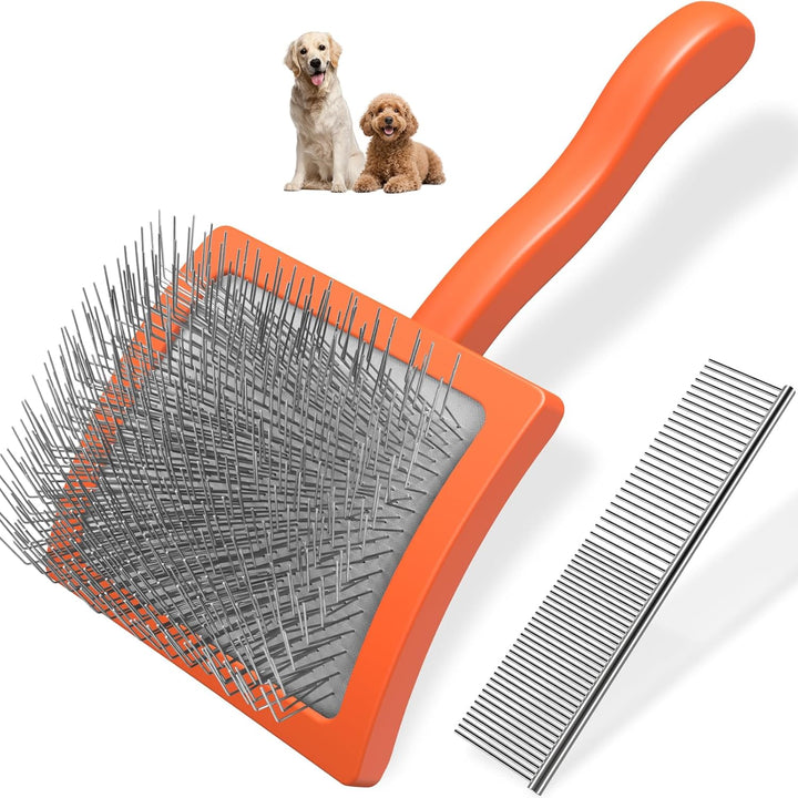 2PCS Slicker Brush for Dogs & Pet Comb,Professional Dog Grooming Brush (Goldendoodles,Poodles,Labradoodles) with Extra Long Pins to Effectively Remove Tangles, Knots and Mats (Blue Large)