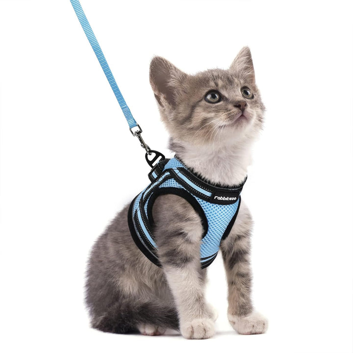 Cat Harness and Leash Set for Walking Escape Proof, Adjustable Soft Kittens Vest with Reflective Strip for Cats, Comfortable Outdoor Vest, Light Purple, S