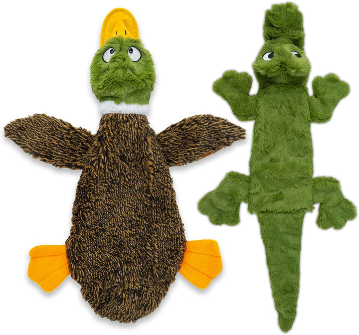 2-In-1 Stuffless Squeaky Dog Toys with Soft, Durable Fabric for Small, Medium, and Large Pets, No Stuffing for Indoor Play, Supports Active Biting and Play - 4 Figures, Small