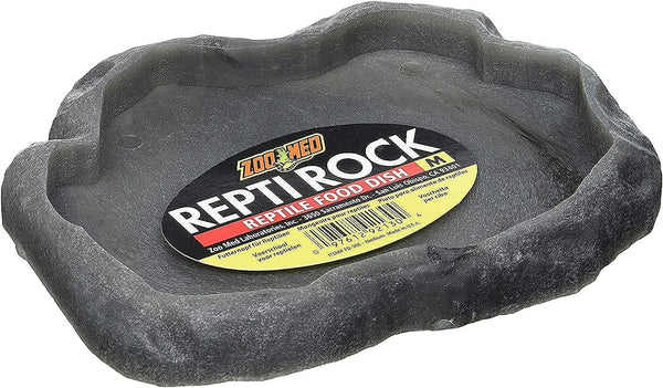 Reptile Rock Food Dish, Medium, 7.25"L X 6"W X 0.75"H, Colors May Vary Black