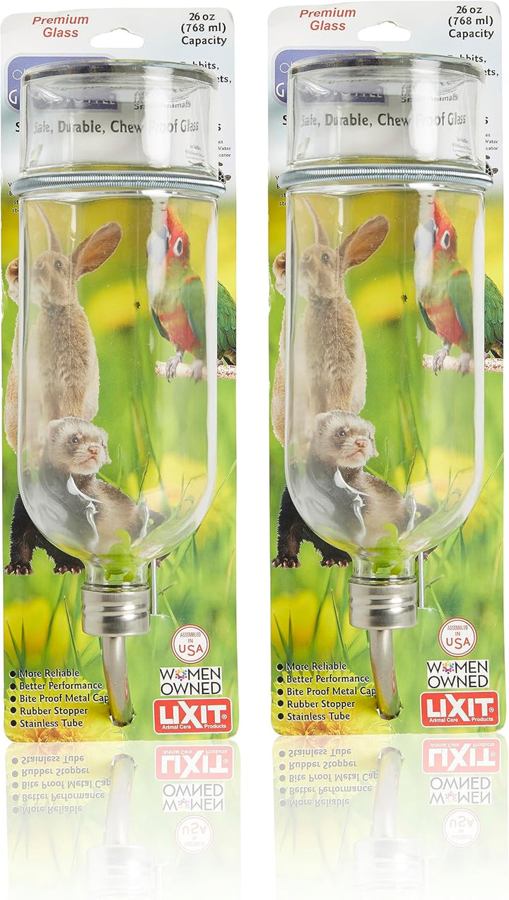 Chew Proof Flat Sided Water Bottles for Rabbits, Ferrets, Rats, Birds, Hamsters, Guinea Pigs, Chinchillas Gerbils and Other Small Animals (12Oz)