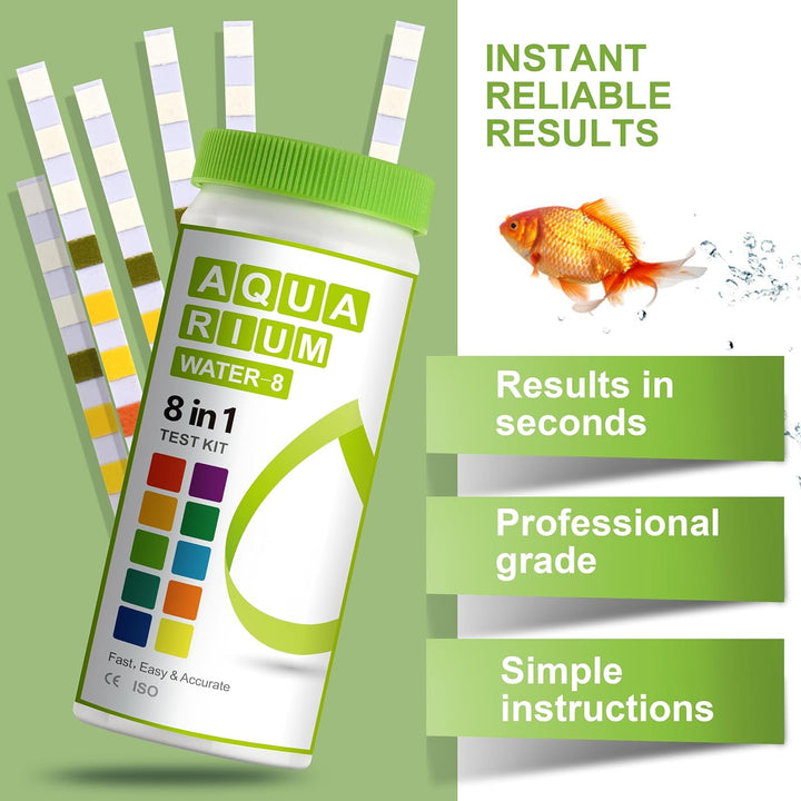 8-In-1 Aquarium Test Kit for Fish Tanks - Quick & Accurate Water Testing Strips for Aquariums & Ponds. Tests Ph, Ammonia, Alkalinity, Hardness, Chlorine, Etc. (K02-50)