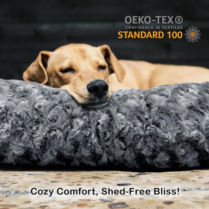 Faux Fur Dog Bed Covers – Ultra Soft Rose Velvet, Removable & Washable, Cozy & Durable,Large Pet Bed Cover Only (No Filling) – Gray, (Rose Velvet Dark Gray, 36" L X 24" W X 4" Th)