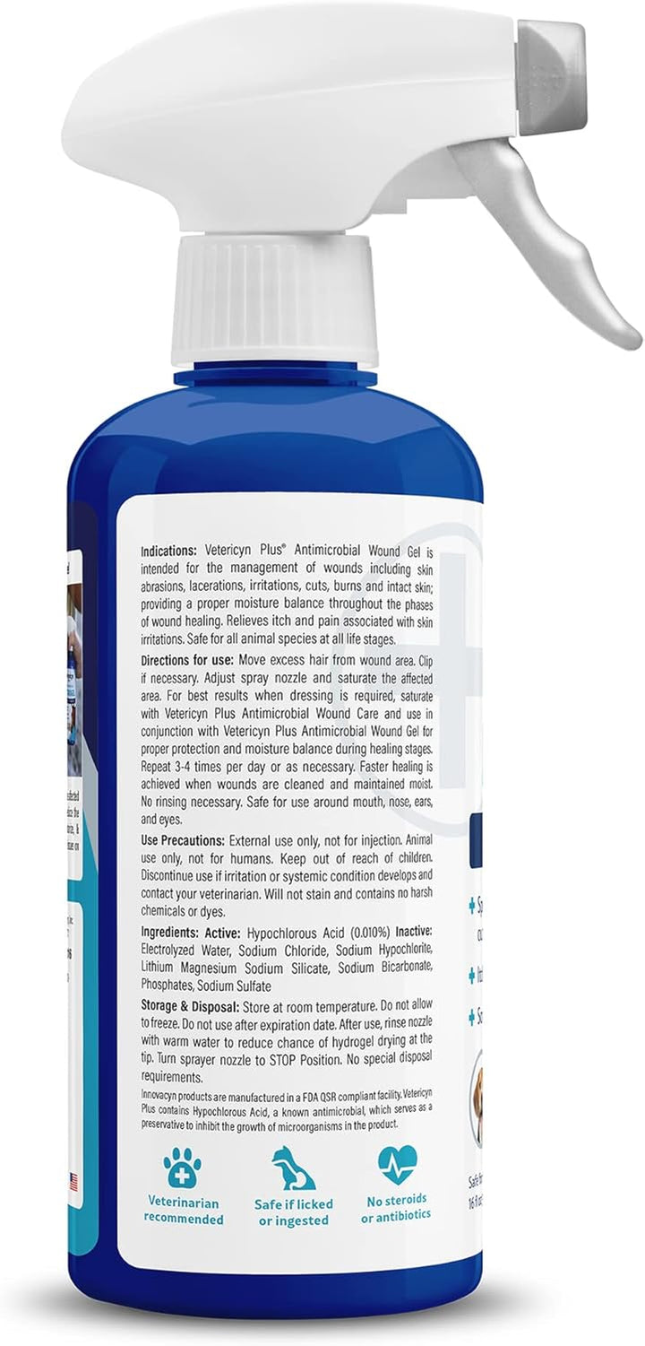 plus All Animal Wound Care Hydrogel Spray | Healing Aid and Wound Protectant, Sprayable Gel to Relieve Dog, Cat, Horse Itchy Skin, Safe for All Animals. 16 Ounces