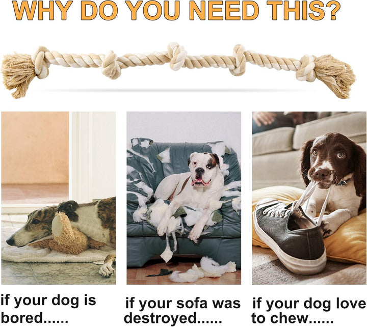 Dog Rope Toys for Large/Medium Aggressive Chewers, Tough Cotton Chew Toy, 3 Feet 5 Knots Indestructible, Tug of War Dog Pull Rope Teeth Cleaning