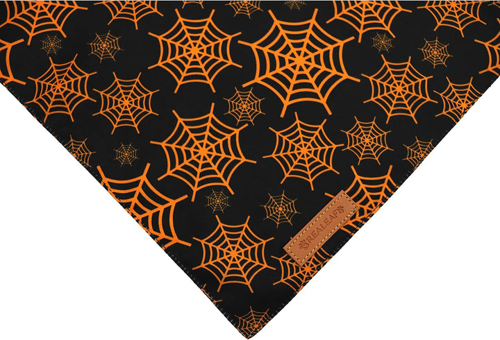 Halloween Dog Bandanas 2 Pack, Pumpkin and Spider Web Bibs, Triangle Reversible Fall Pet Scarf, Premium Durable Fabric, Adjustable Fit (Large)