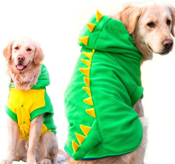 Funny Halloween Large Dog Dinosaur Costume Outfits,Dog Pajamas Hoodie Winter Warm Pet Clothes Coat for Golden Retriever Pitbull(Green, 7XL)