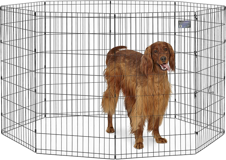 Folding Metal Puppy/Dog Exercise Pen, Indoor/Outdoor Playpen with Secure Door, Provides 16 Sq Feet of Play Space, 24-Inches Tall, Black E-Coated